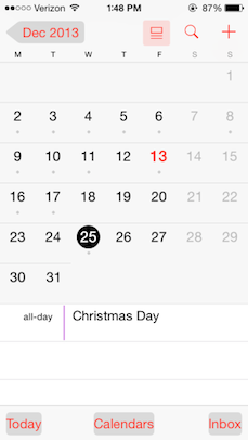 Calendar app with button shapes turned on