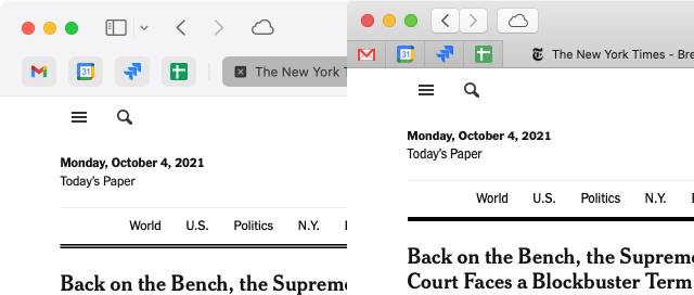 Safari 15 on Big Sur (left) vs Safari 14 on Mojave (right)